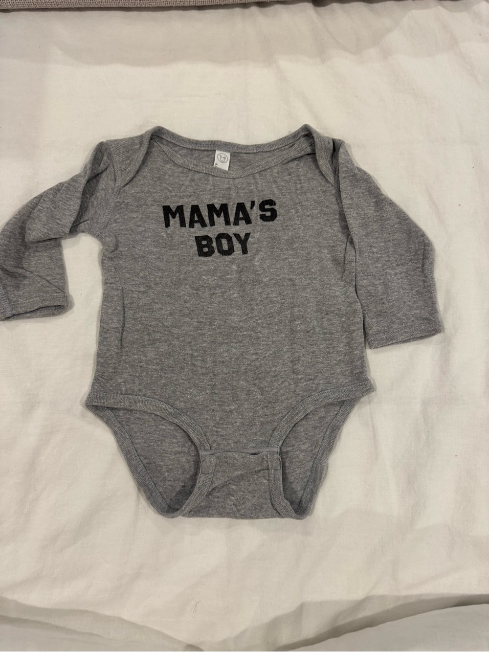 Rabbit Skins Grey Long-Sleeve Bodysuit with Black 'MAMA'S BOY' Print